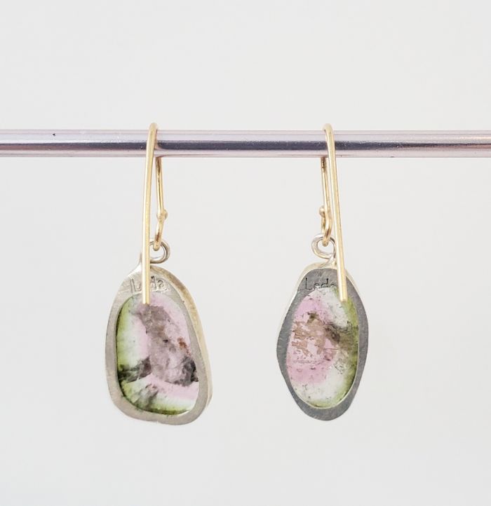 Watermelon Tourmaline Slice Earrings - Image 3