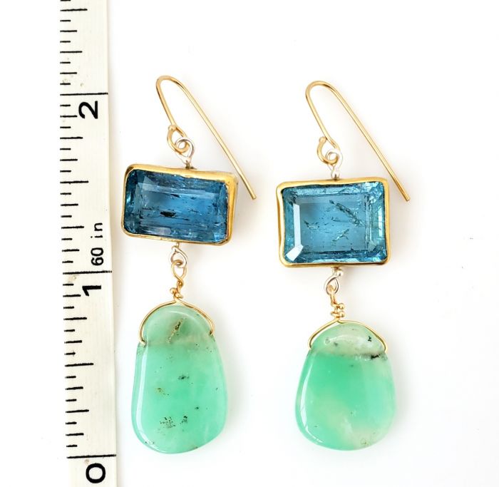 Emerald Cut Aquamarine Earrings With Chrysoprase Drops - Image 5