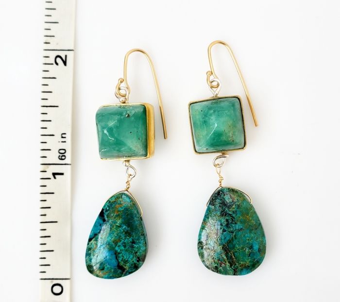 Sugarloaf Emerald Earrings With Chrysocolla Drops - Image 4
