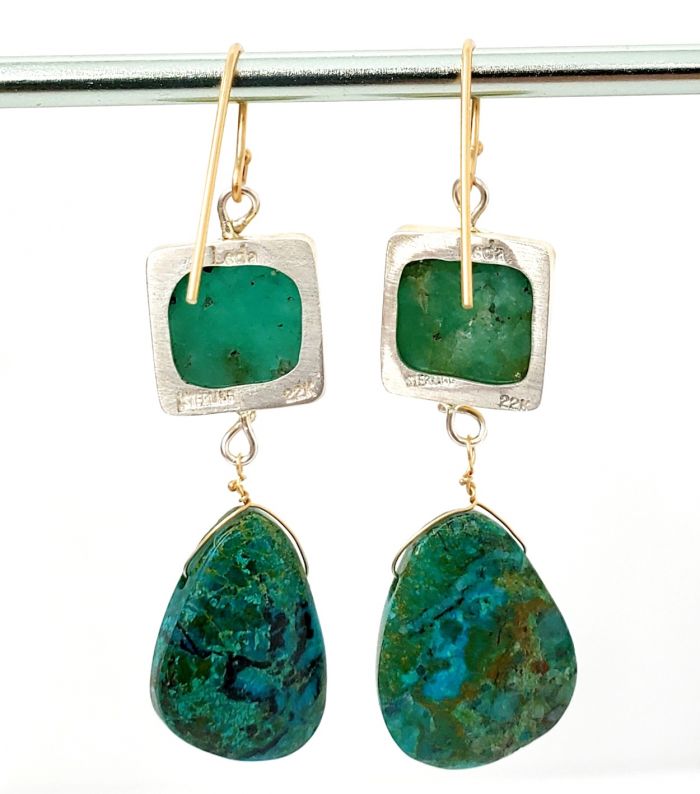 Sugarloaf Emerald Earrings With Chrysocolla Drops - Image 3