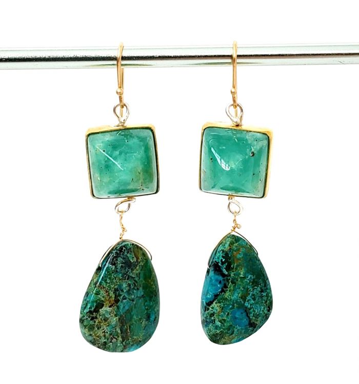 Sugarloaf Emerald Earrings With Chrysocolla Drops
