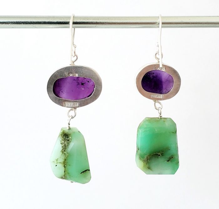 Amethyst Earrings with Chrysoprase Drops - Image 4