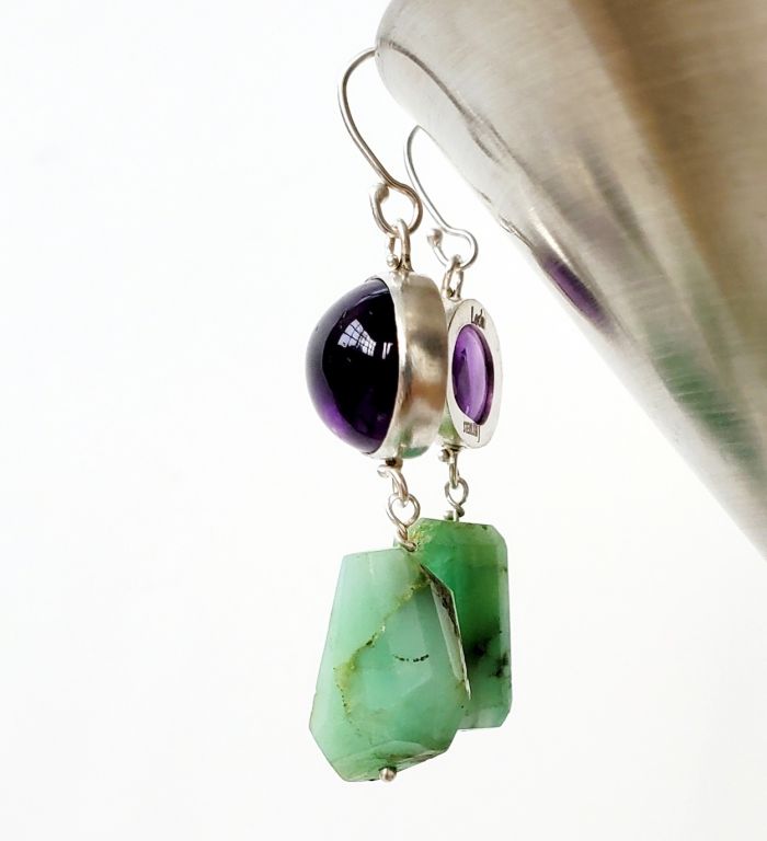 Amethyst Earrings with Chrysoprase Drops - Image 3