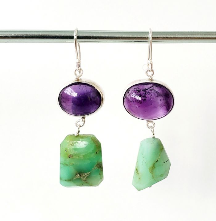 Amethyst Earrings with Chrysoprase Drops