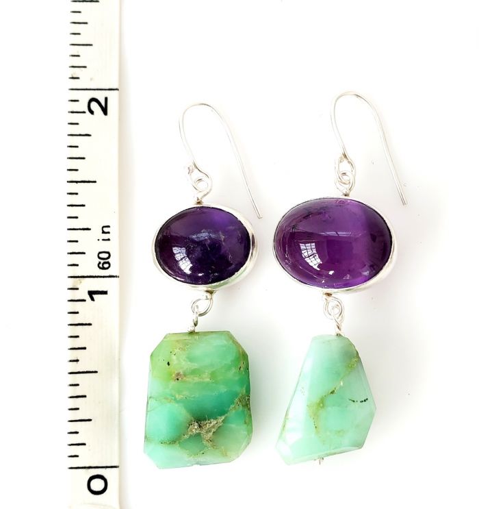 Amethyst Earrings with Chrysoprase Drops - Image 5