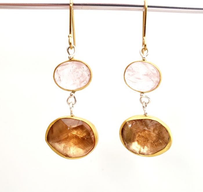 Morganite Earrings with Hessonite Garnet Drops - Image 3