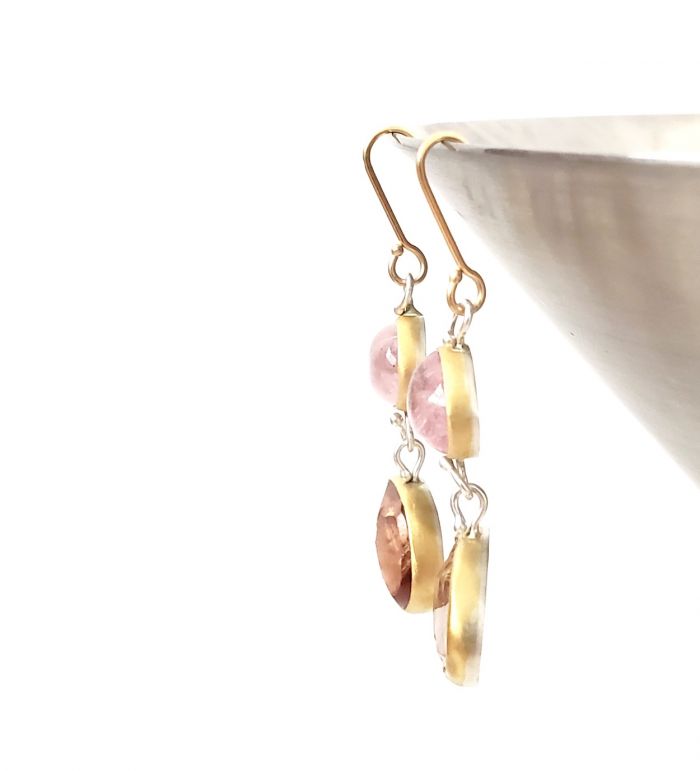 Morganite Earrings with Hessonite Garnet Drops - Image 4