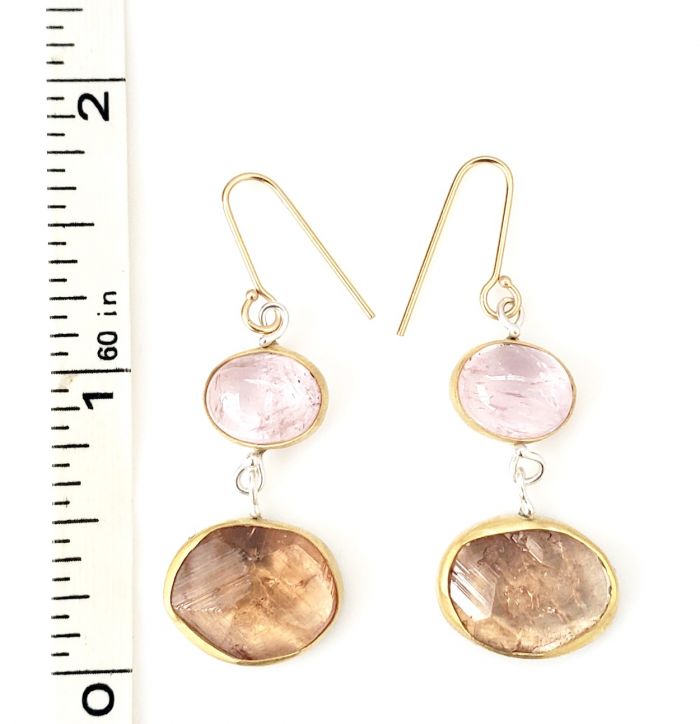 Morganite Earrings with Hessonite Garnet Drops - Image 6