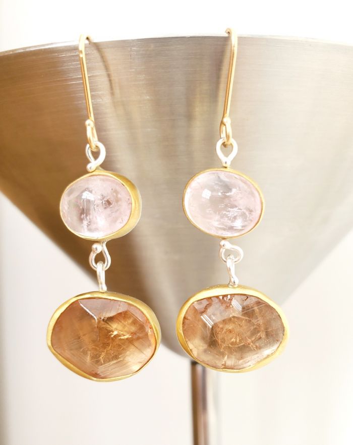 Morganite Earrings with Hessonite Garnet Drops - Image 2