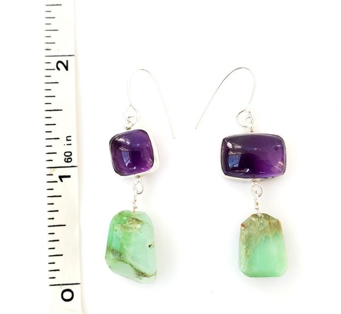 Sugarloaf Amethyst Earrings with Chrysoprase Drops - Image 5