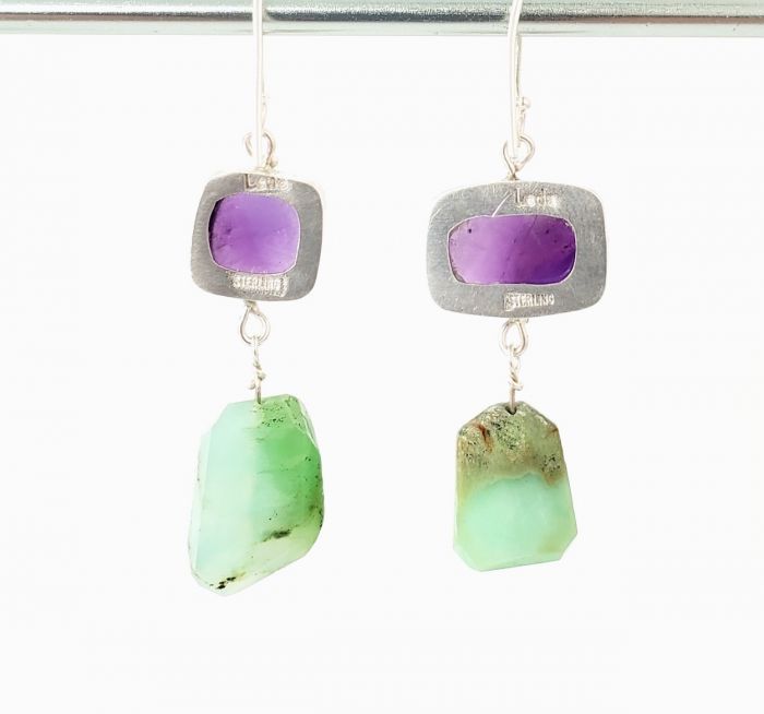 Sugarloaf Amethyst Earrings with Chrysoprase Drops - Image 4