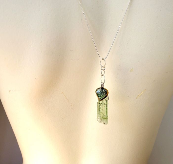 Moss Aquamarine & Beryl Crystal Duo Cluster Pendant - Image 2