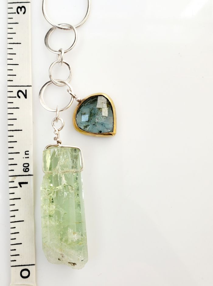 Moss Aquamarine & Beryl Crystal Duo Cluster Pendant - Image 5