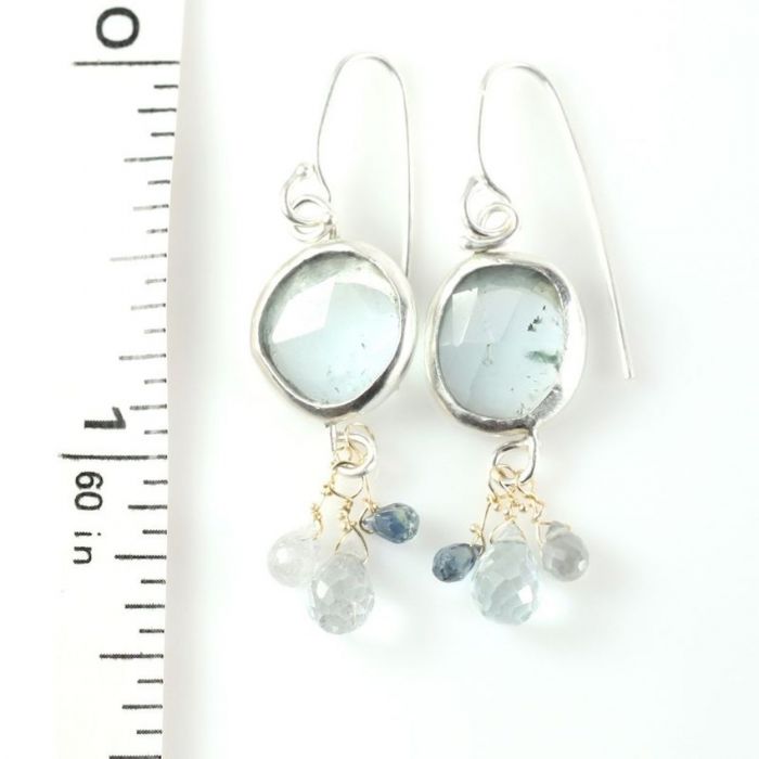 Rose Cut Aquamarine Earrings With Sapphire & Aquamarine Briolettes - Image 5