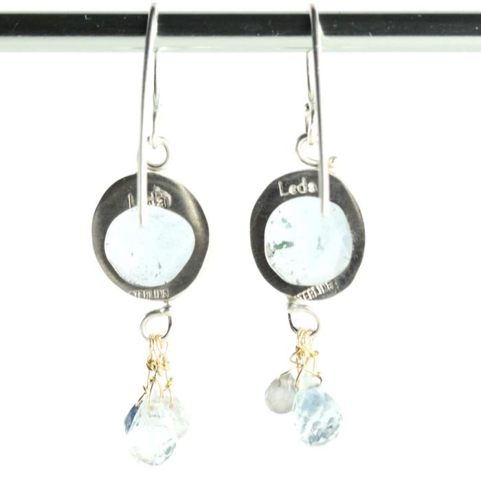 Rose Cut Aquamarine Earrings With Sapphire & Aquamarine Briolettes - Image 4