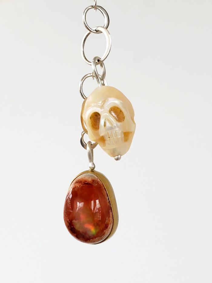 Fire Opal Pearl Skull Cluster Pendant - Image 4