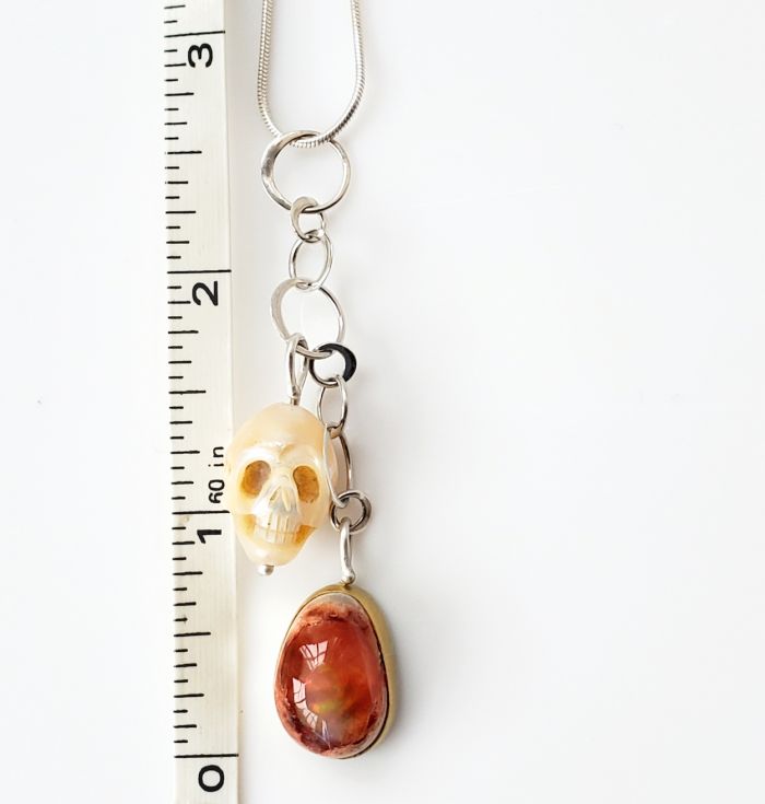 Fire Opal Pearl Skull Cluster Pendant - Image 7