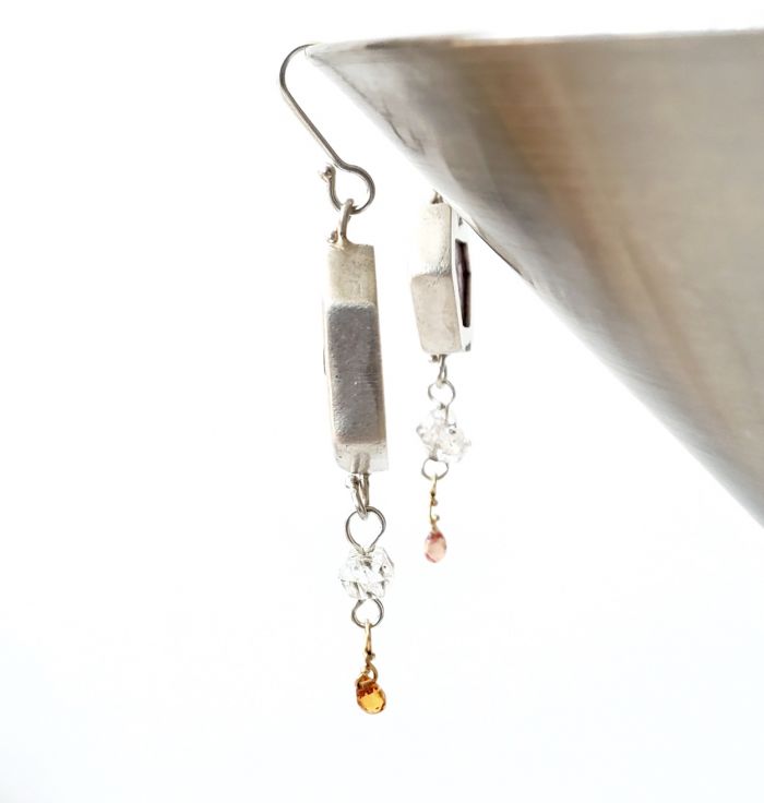 Raw Ruby Slice Earrings with Herkimer Diamond & Orange Sapphire Drops - Image 3