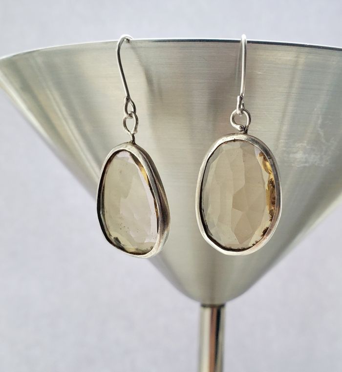 Rose Cut Champagne Citrine Earrings - - Image 2