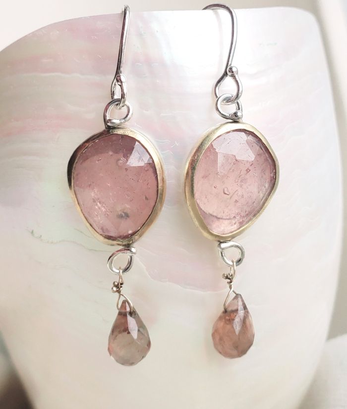 Pink Sapphire Earrings with Andalusite Garnet Drops