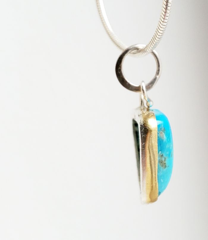 Natural Turquoise 22K gold Pendant Charm - Image 3