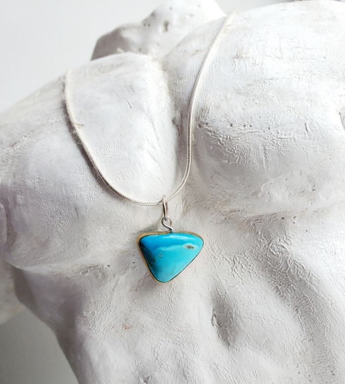 Natural Turquoise 22K gold Pendant Charm - Image 2