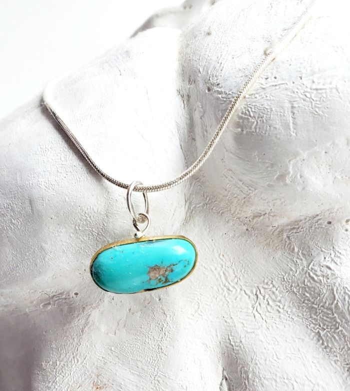 Natural Turquoise Pendant Charm - Oval - Image 2