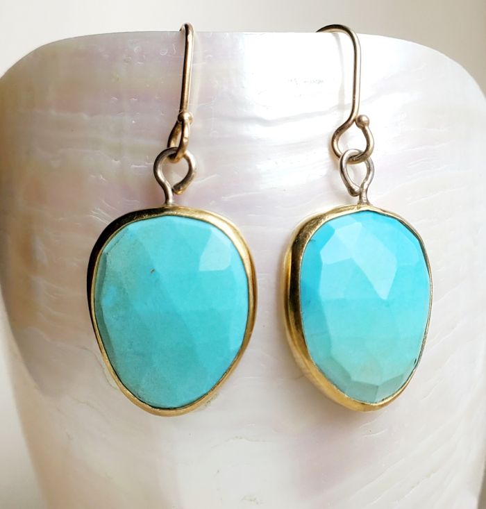 Sleeping Beauty Turquoise & Gold Earrings - Image 2